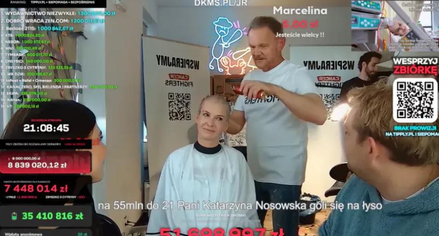 Edyta Pazura ogoliła głowę na streamie Łatwoganga, fot. YouTube