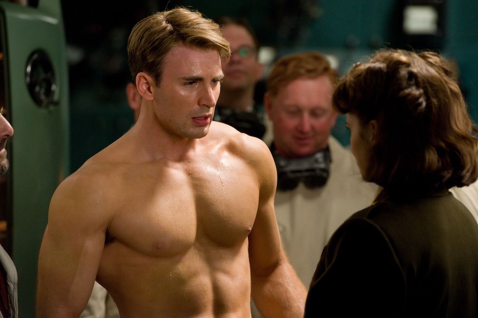 movie, "Captain America: The First Avenger", USA 2011, director: Joe Jonston, scene with: Chris Evans and Hayley Atwell,,Image: 423391339, License: Rights-managed, Restrictions: , Model Release: no, Credit line: NG Collection / Interfoto / Forum
