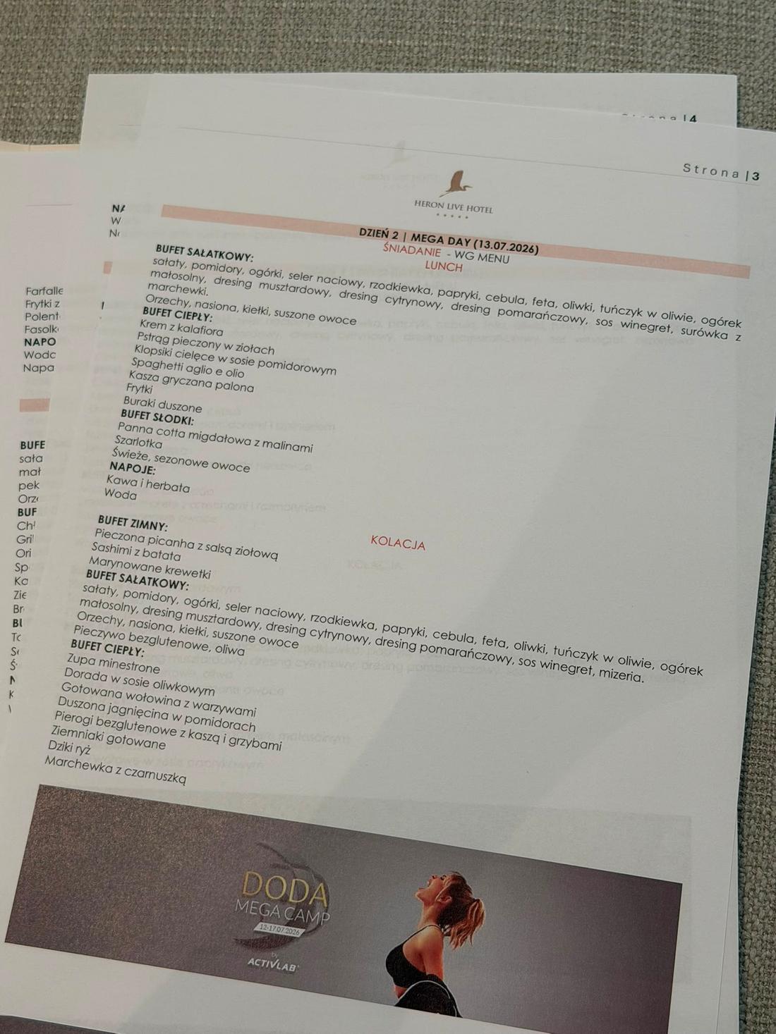 Menu na Campie Dody, fot. Kozaczek Exclusive