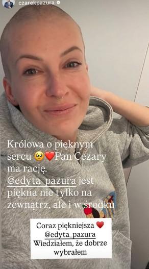 Edyta Pazura ogoliła głowę na streamie Łatwoganga, fot. Instagram