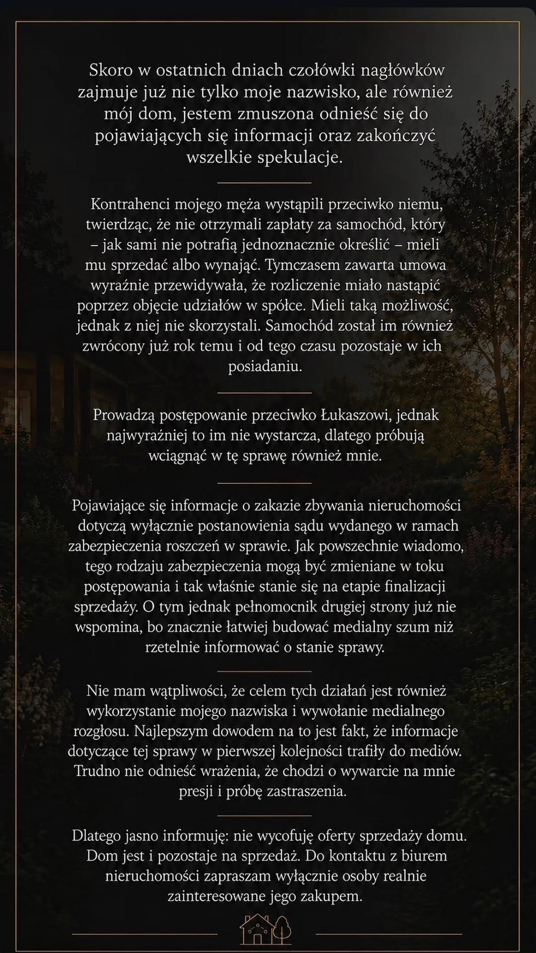 Sylwia Peretti oświadczenie, fot. Instagram