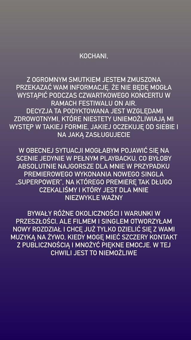 Oświadczenie Edyty Górniak, fot. Instagram