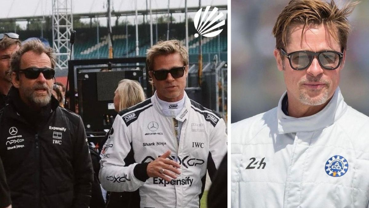 Łukasz Bielan z Bradem Pittem w filmie "F1", w którym Bielan jest operatorem kamery