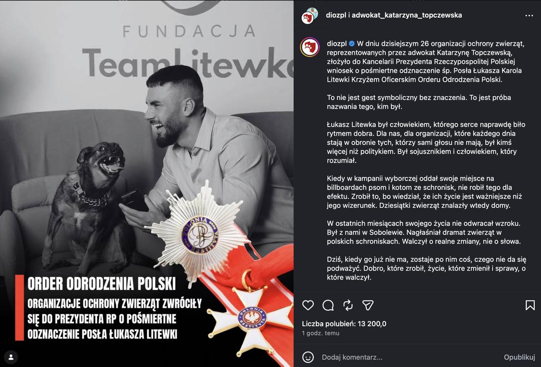 Jest wniosek do prezydenta Nawrockiego. Chodzi o zmarłego posła Łukasza Litewkę/ Instagram