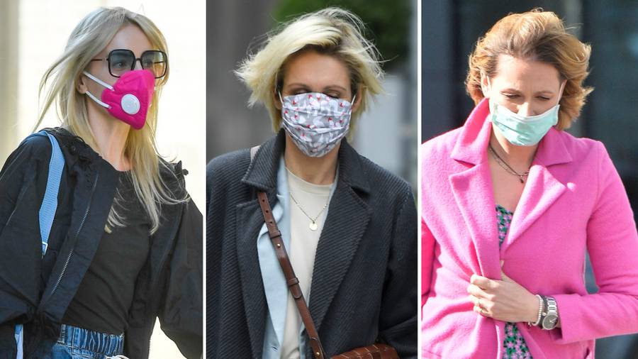 Agnieszka Woźniak-Starak, Małgorzata Ohme i Odeta Moro w maseczkach w drodze do pracy
