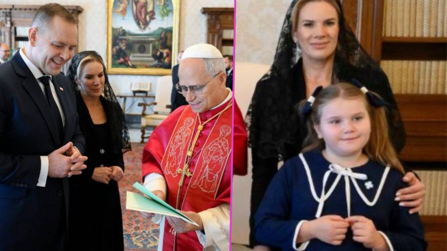 Marta Nawrocka na audiencji u papieża z córką. Stylizacja Pierwszej Damy robi furorę!