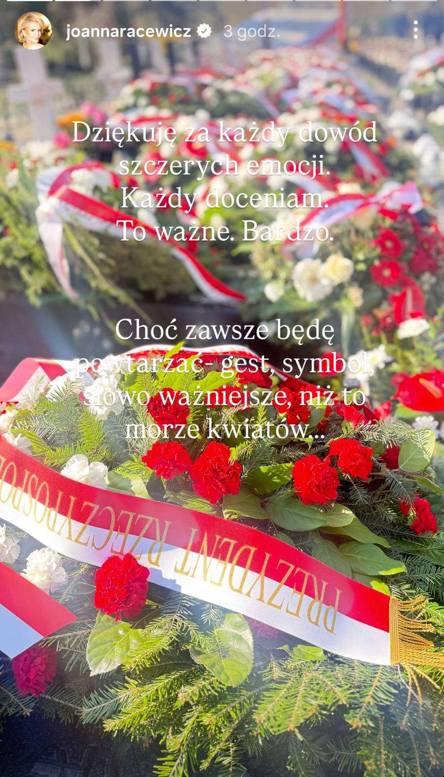 Joanna Racewicz o wieńcach na rocznicę katastrofy Smoleńskiej, fot. Instagram