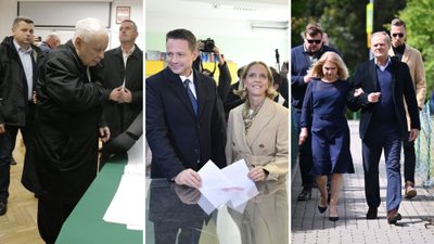 Wybory prezydenckie 2025. Trzaskowski z żoną, Tusk z żoną, a Kaczyński z obstawą pojawili się na głosowaniu