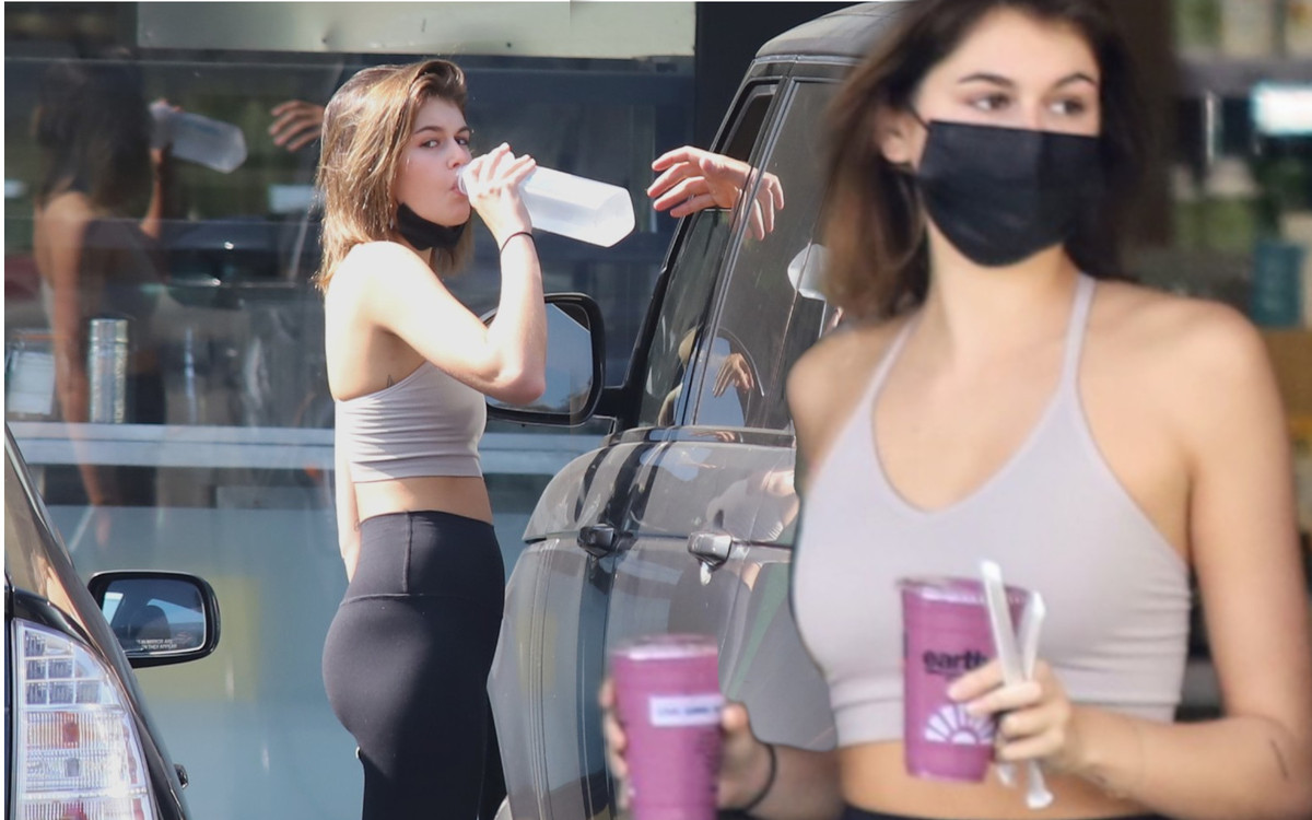 Ponętna Kaia Gerber nawadnia się po treningu (ZDJĘCIA)