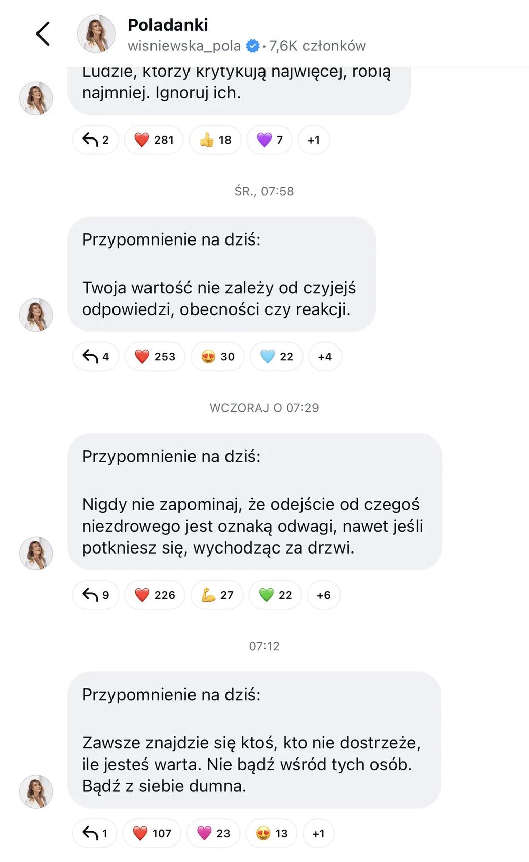 Kanał nadawczy Poli Wiśniewskiej, fot. Instagram