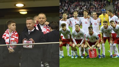 Karol Nawrocki na meczu reprezentacji Polski. Oto co uchwyciły kamery