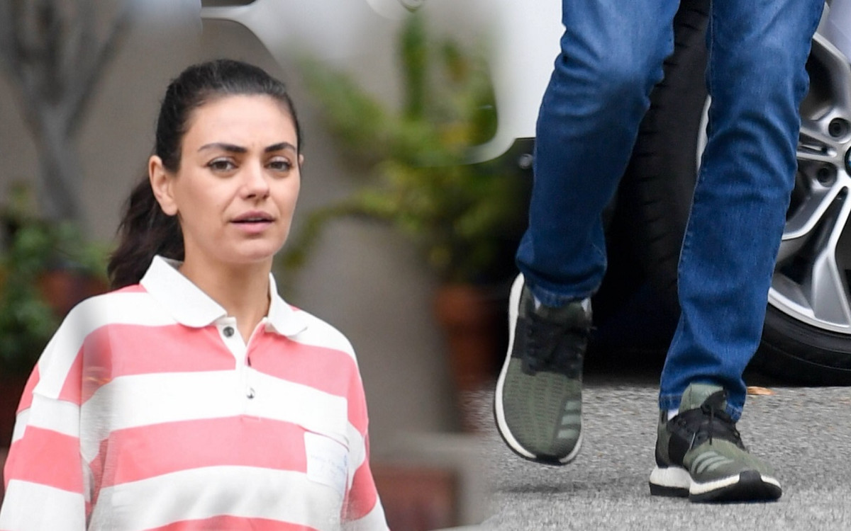 Załamany Ashton Kutcher z WĄSEM – na spacerze z Milą Kunis