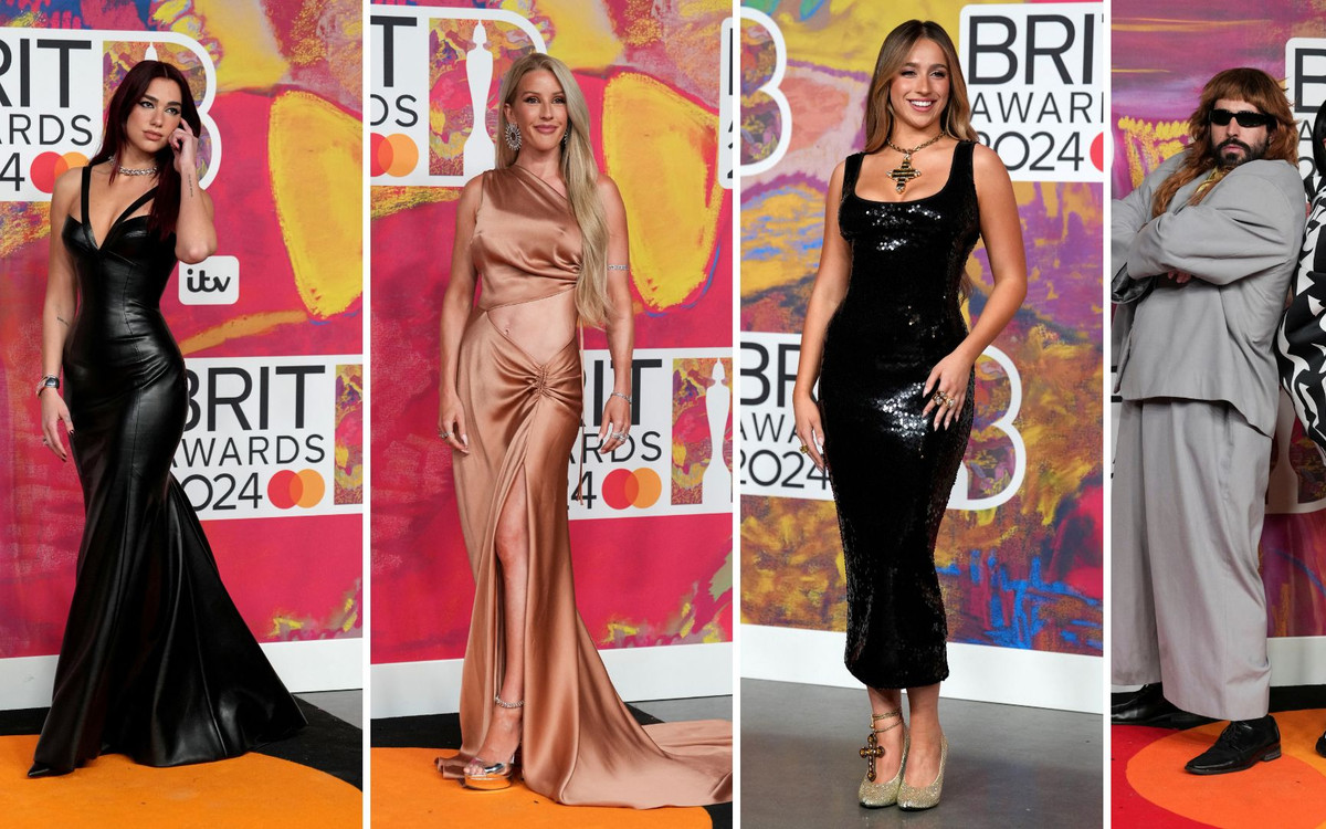 BRIT Awards 2024. Dua Lipa w skórzanej sukni do ziemi, totalnie nie do poznania Ellie Goulding, Kylie Minogue