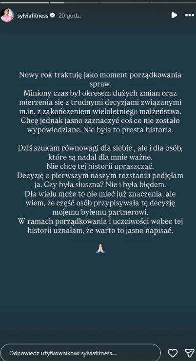 Wpis Sylwii Szostak, fot. Instagram