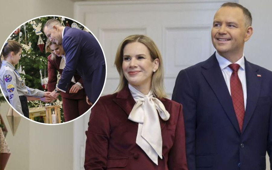 Marta Nawrocka w wyrafinowanej stylizacji u boku męża. Ten kolor to HIT!