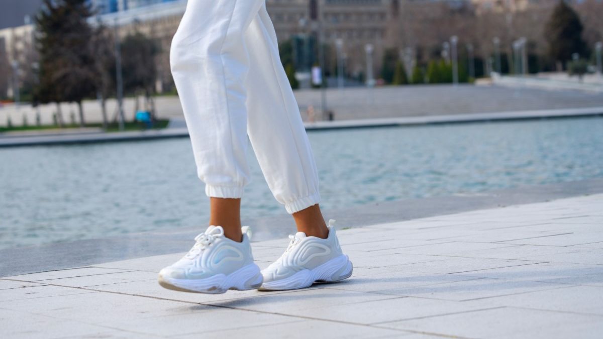 Female walking at the park. High quality photo