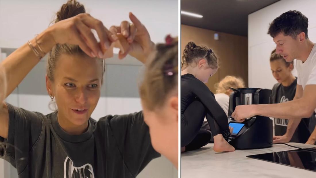 Anna Lewandowska z rodziną piecze pierniki