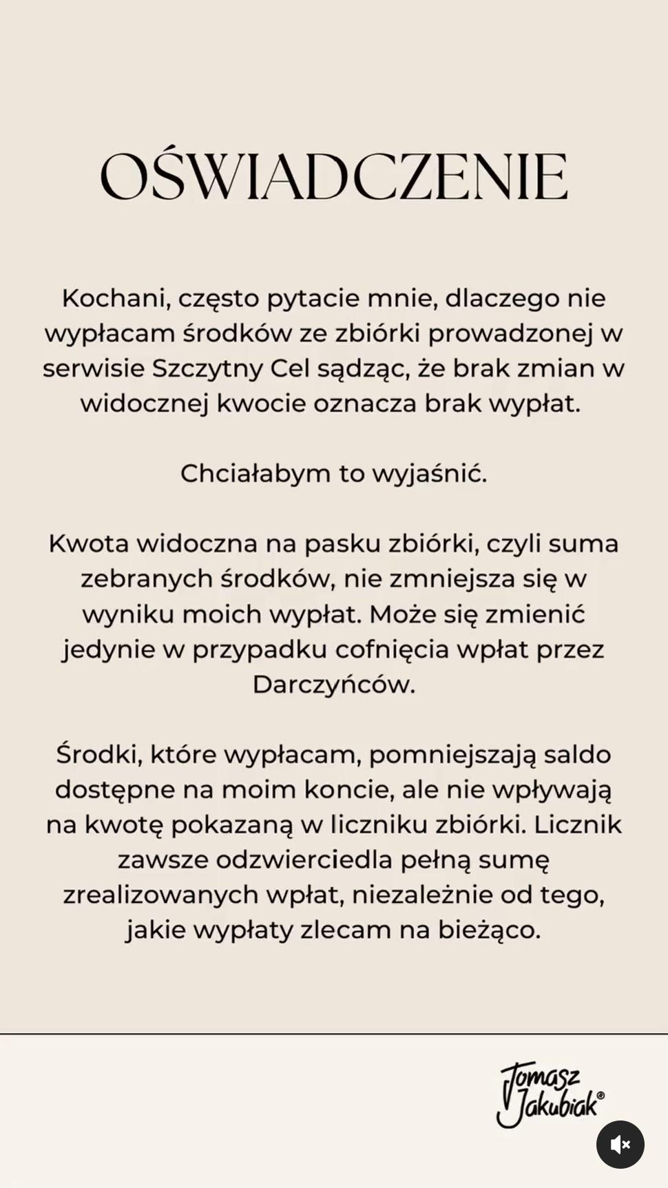 Oświadczenie Tomasza Jakubiaka fot. IG: tomasz_jakubiak