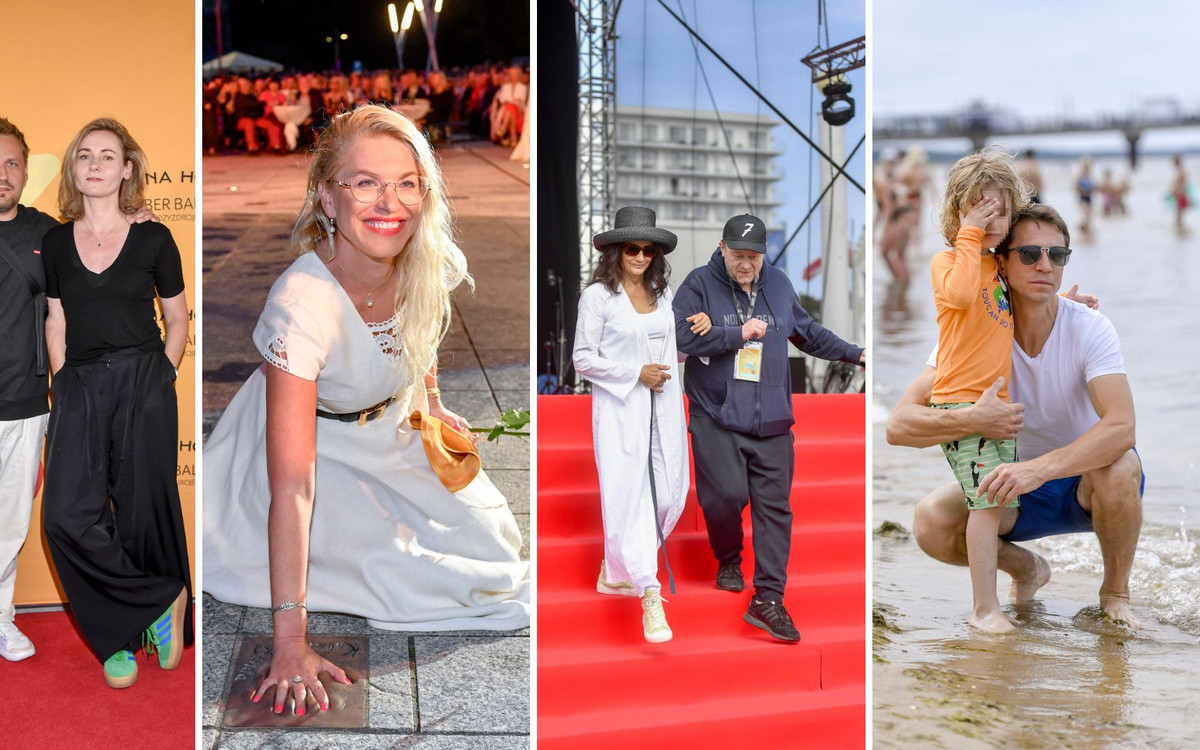 Festiwal Gwiazd w Międzyzdrojach. Paweł Domagała z żoną, Sambor Czarnota z synem na plaży