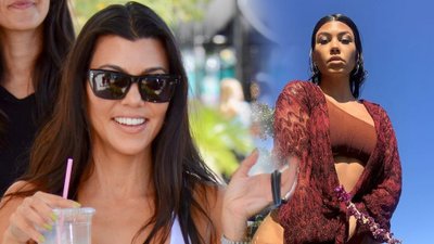 Kourtney Kardashian w srebrnym stroju kąpielowym DUMNIE pokazuje camel toe