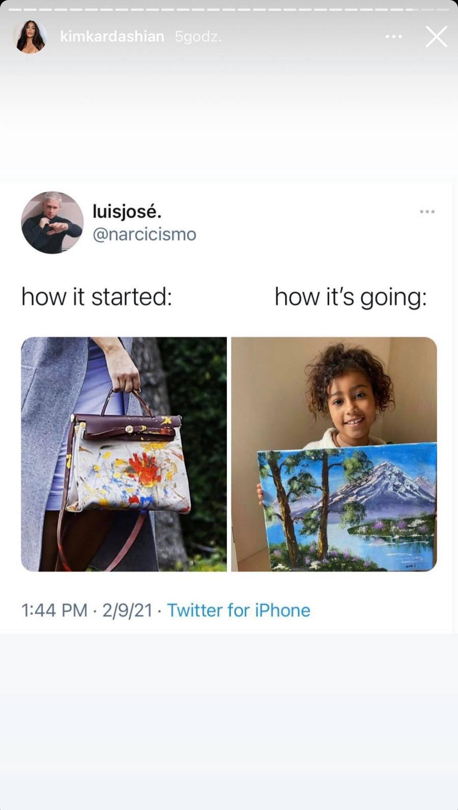 North West pomalowała torebkę Kim Kardashian gdy miała rok. 