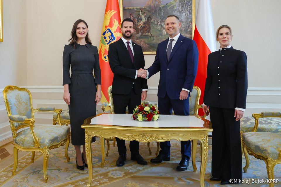Karol Nawrocki, Marta Nawrocka, Jakov Milatović. Milena Milatović, fot. prezydent.pl/Mikołaj Bujak