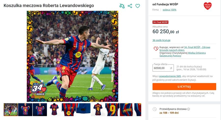 Koszulka meczowa Roberta Lewandowskiego, fot. Allegro