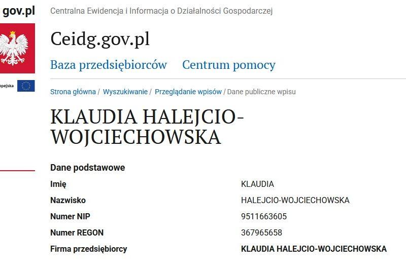 Klaudia Halejcio, fot. ceidg.gov.pl
