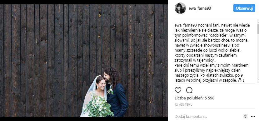 Ewa Farna WYSZŁA ZA MĄŻ! Pokazała zdjęcie w sukni ślubnej (Instagram)