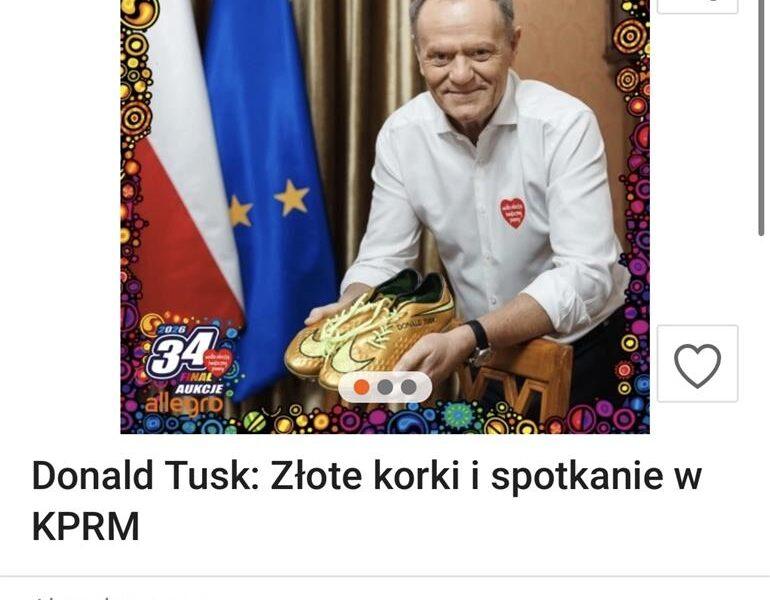 Donald Tusk, WOŚP 2026, fot. screen Allegro