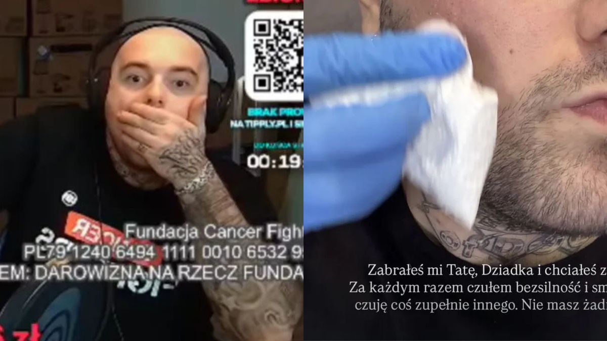 Bedoes dotrzymał słowa. Zrobił sobie wielki tatuaż na twarzy! Fot. YouTube, Instagram.