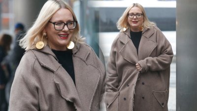 Kasia Nosowska w ogromnym płaszczu przed studio DDTVN (ZDJĘCIA)