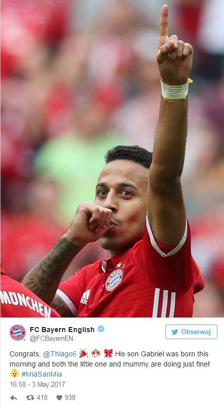 Bayern Monachium gratuluje NARODZIN DZIECKA swemu zawodnikowi