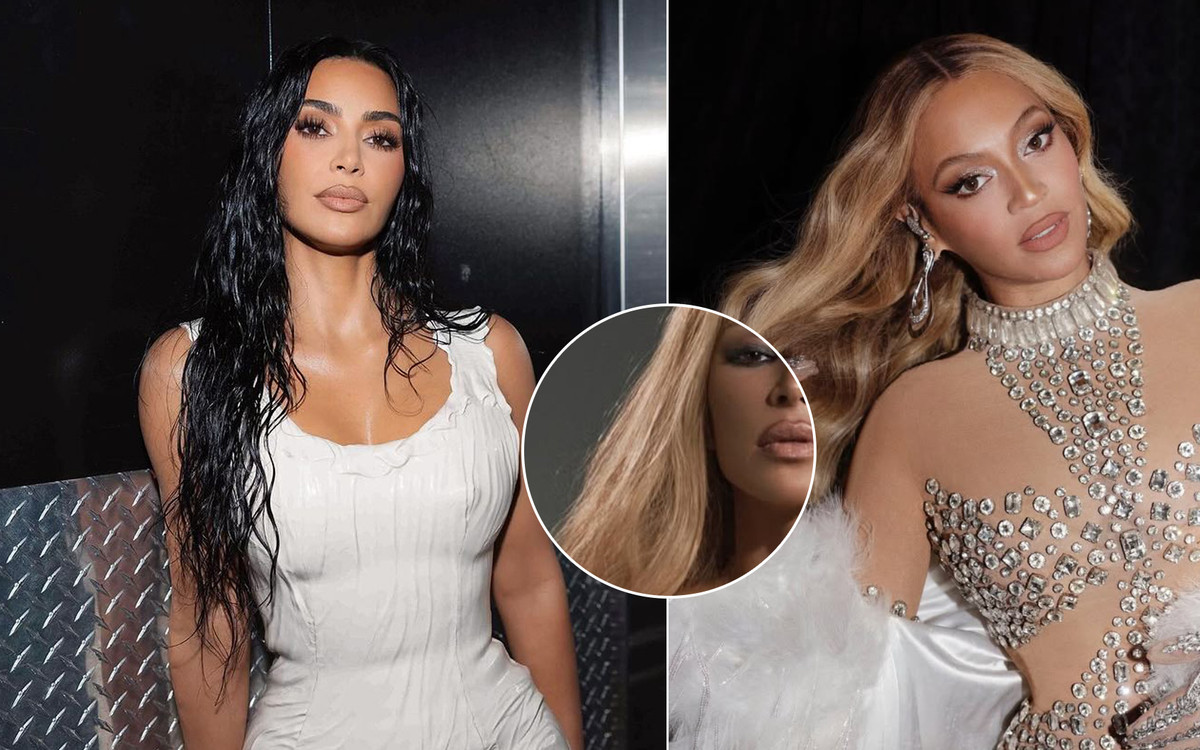 Kim Kardashian w FUTRZANYM bikini i blond włosach z tlenionymi brwiami. Fani pomylili ją z Beyonce! (ZDJĘCIA)