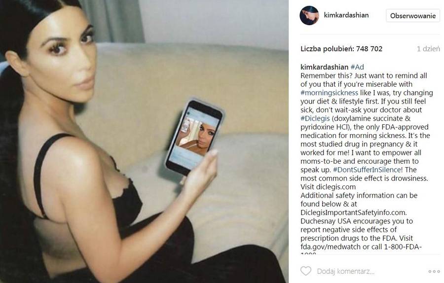 Kim Kardashian napisała o porannych mdłościach i wzbudziła masę kontrowersji