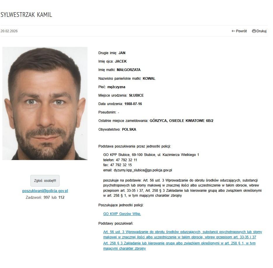 Kamil Sylwestrzak poszukiwany, fot. policja.gov