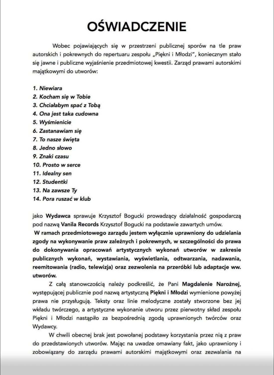 Oświadczenie ws. Magdaleny Narożnej, fot. Facebook