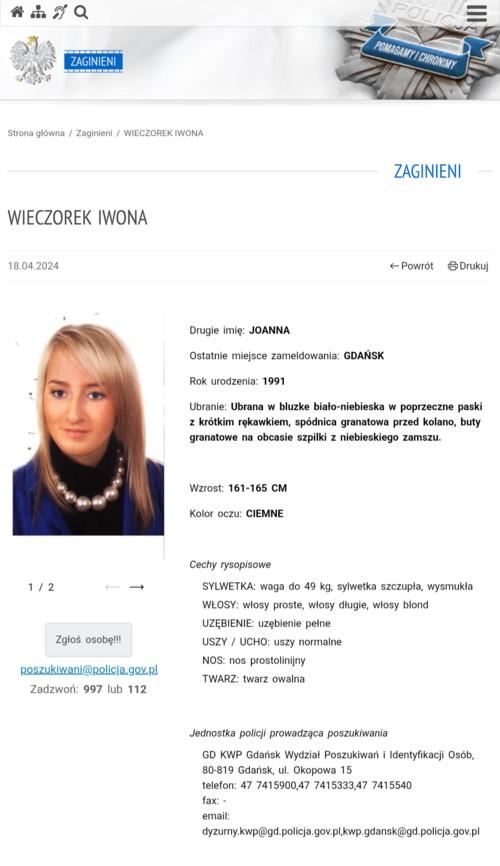 Iwona Wieczorek fot. Zaginieni.policja.gov.pl