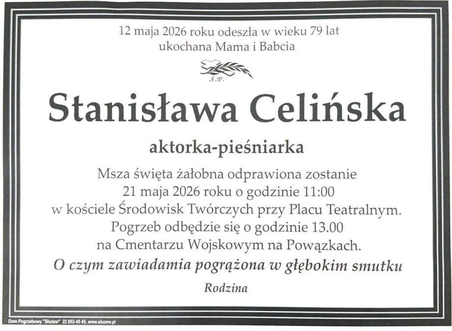 Nekrolog Stanisławy Celińskiej, fot. Facebook