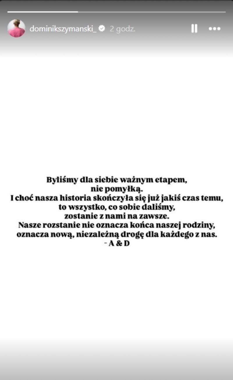 Dominik i Amelia rozstanie/Instagram/dominikszymanski_