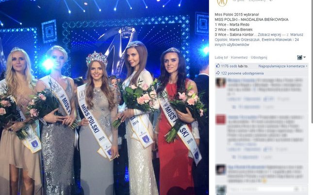 Miss Polski 2015 została Magdalena Bieńkowska