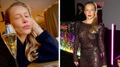 Katarzyna Warnke na londyńskiej premierze serialu GRISELDA. Pozuje z Sofii Vergarą