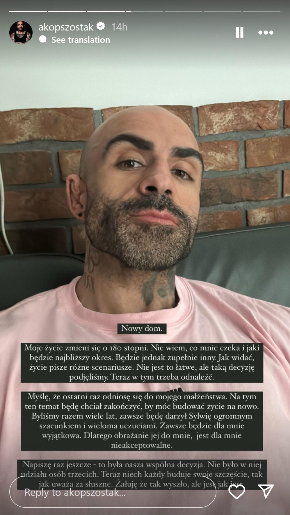 Akop Szostak o rozstaniu z Sylwią Szostak