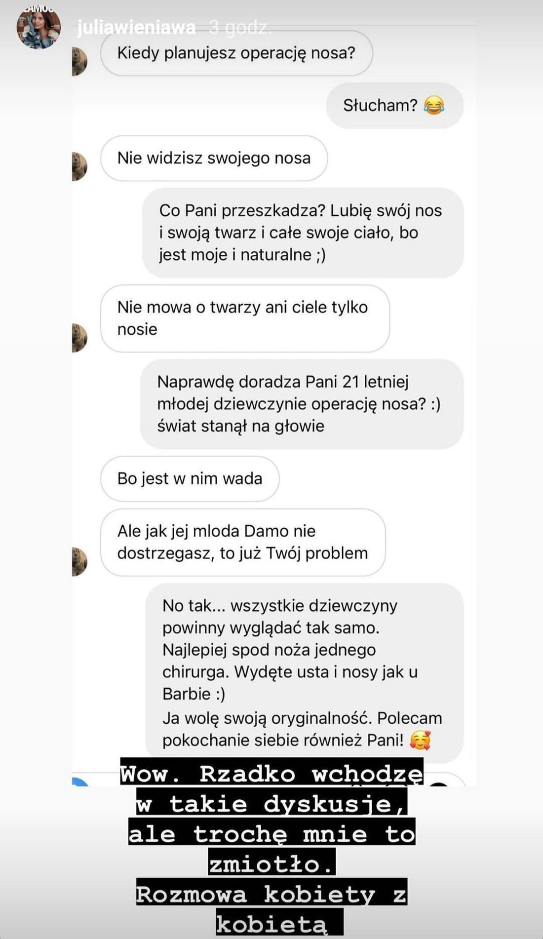 Julia Wieniawa zrobi operację nosa?