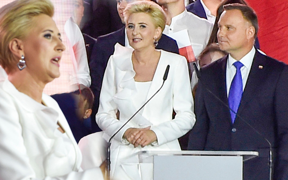 Agata Duda w białym garniturze na wieczorze wyborczym. Miała go na sobie dwa lata temu