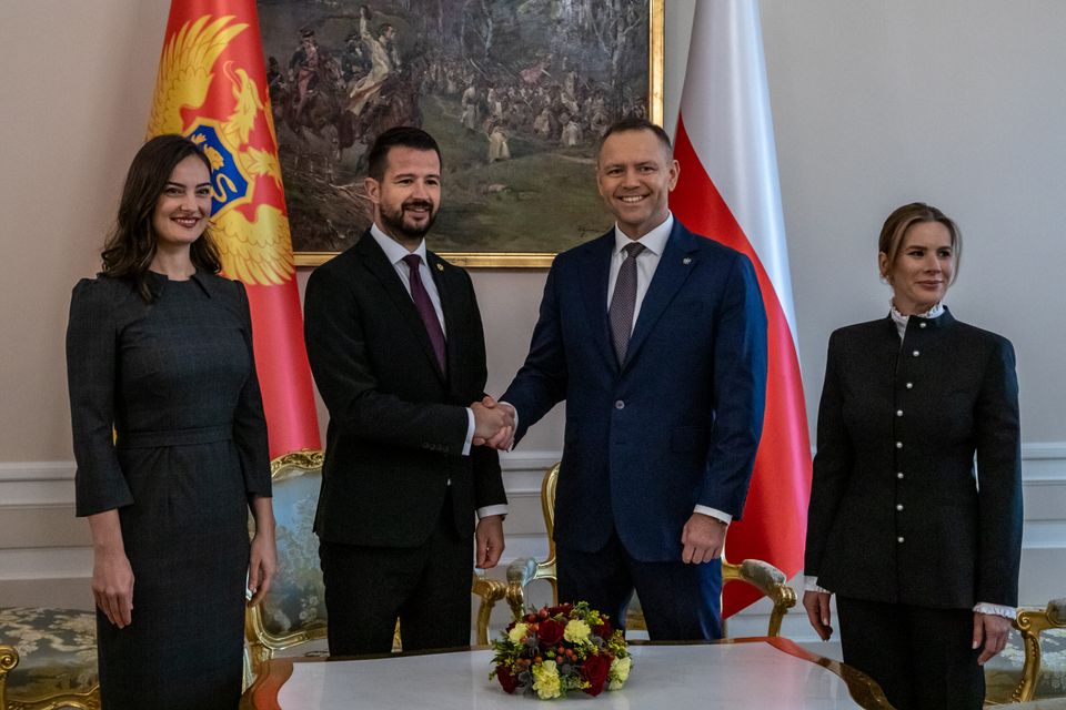 Karol Nawrocki, Marta Nawrocka, Jakov Milatović. Milena Milatović, fot. Forum