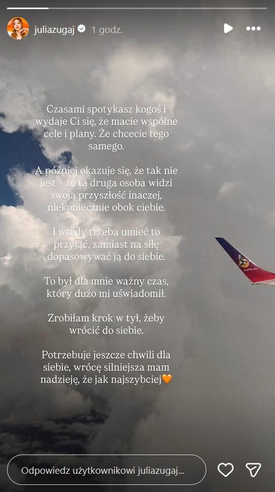 Julia Żugaj rozstała się z chłopakiem, fot. Instagram