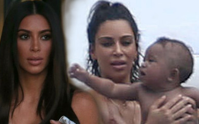 Przerażona Kim Kardashian stara się opiekować dziećmi (FOTO)