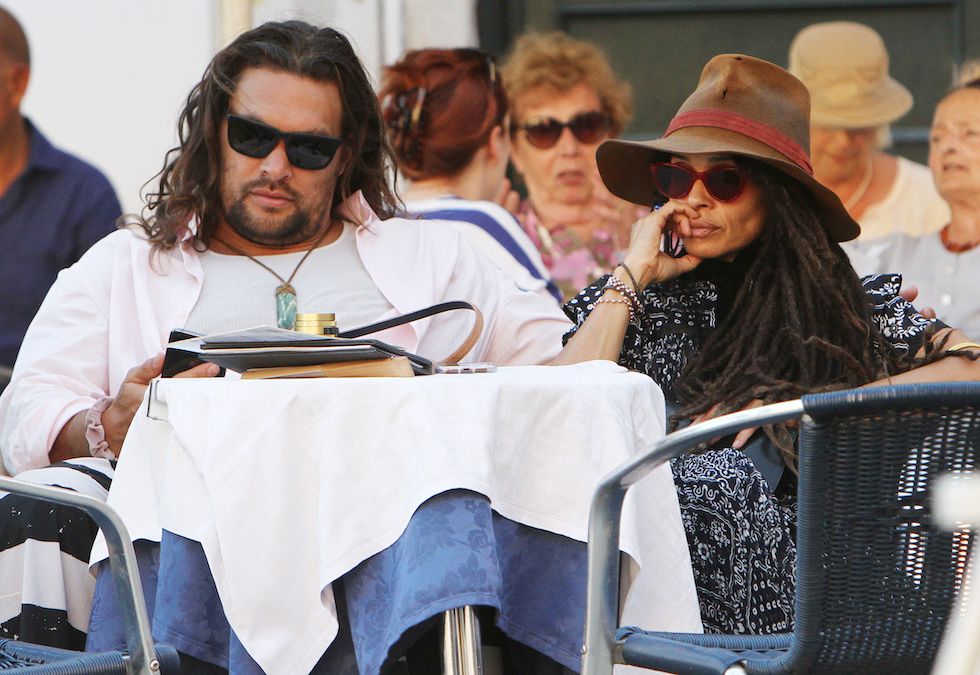 EXCLUSIVE: Jason Momoa spotted strolling in Venice with wife Lisa Bonet and their kids ***SPECIAL INSTRUCTIONS*** Please pixelate children's faces before publication.***. 01 Jul 2019,Image: 453338073, License: Rights-managed, Restrictions: World Rights, Model Release: no, Pictured: Jason Momoa with Lisa Bonet, Credit line: AMA / MEGA / The Mega Agency / Forum