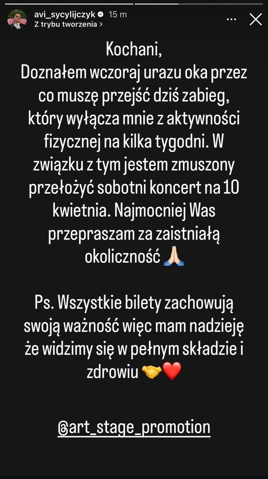 Avi nieoczekiwanie przenosi koncert, fot. Instagram